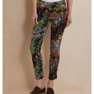 Soft Surroundings Floral Ankle Pants S Black floral Stretch Slim whimsi cottage